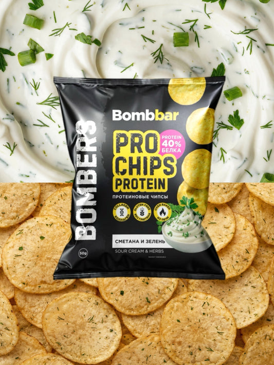 Чипсы протеиновые цельнозерновые PRO - Сметана и зелень 50г