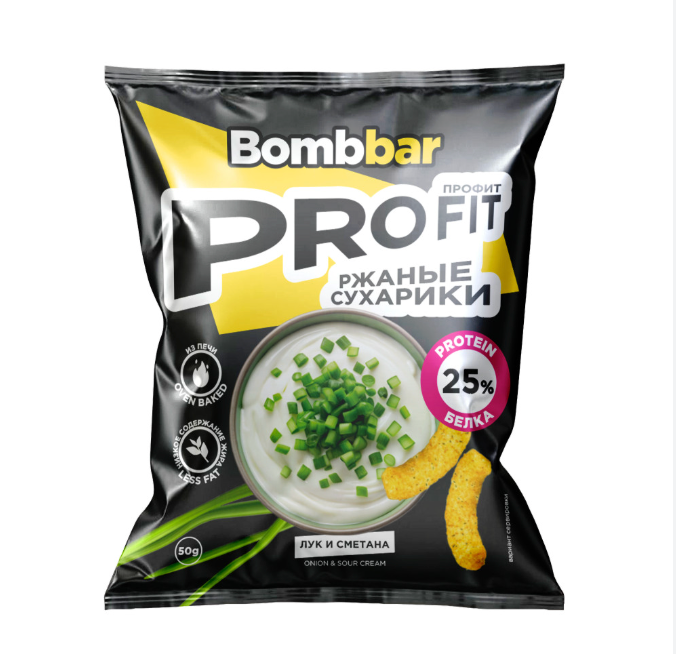 Протеиновые сухарики BOMBBAR - Сметана и зеленый лук 50г