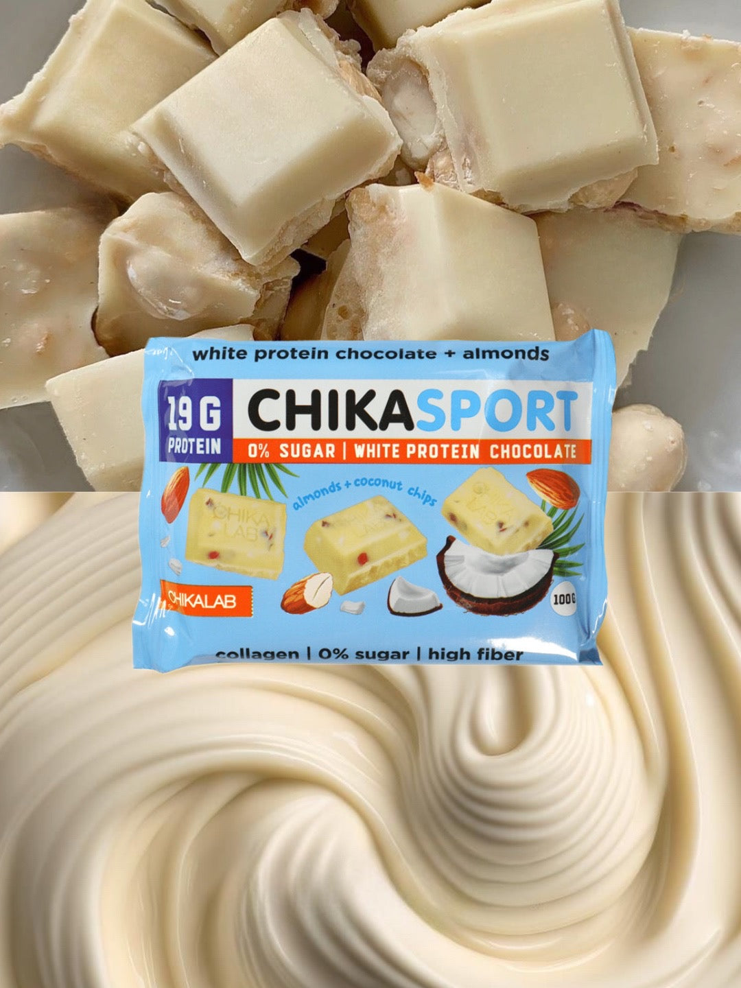 Шоколад Chikalab Белый с кокосовыми чипсами и миндалём 100г