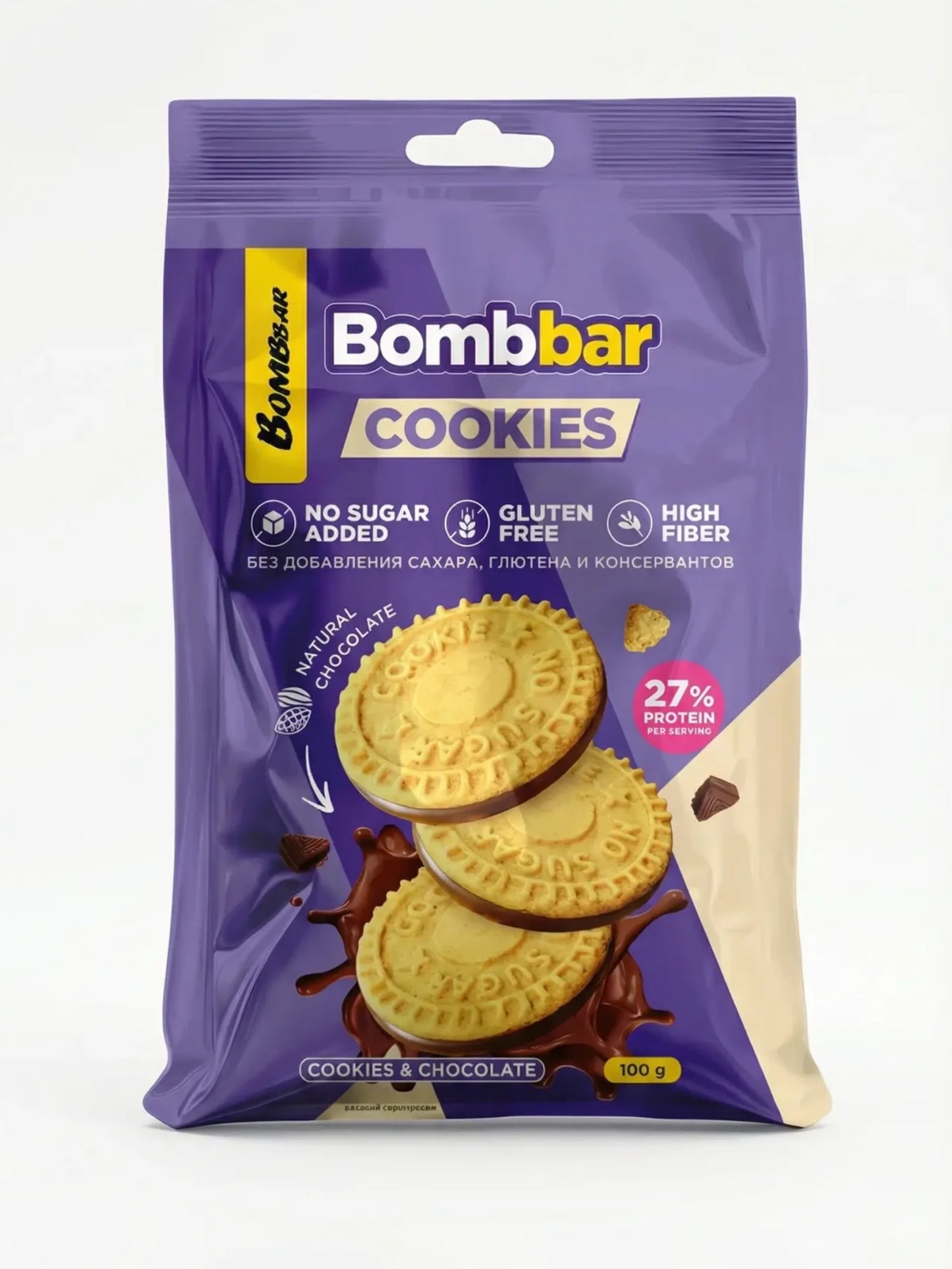 Протеиновое печенье Bombbar Cookies - Сливочное с шоколадом 100г
