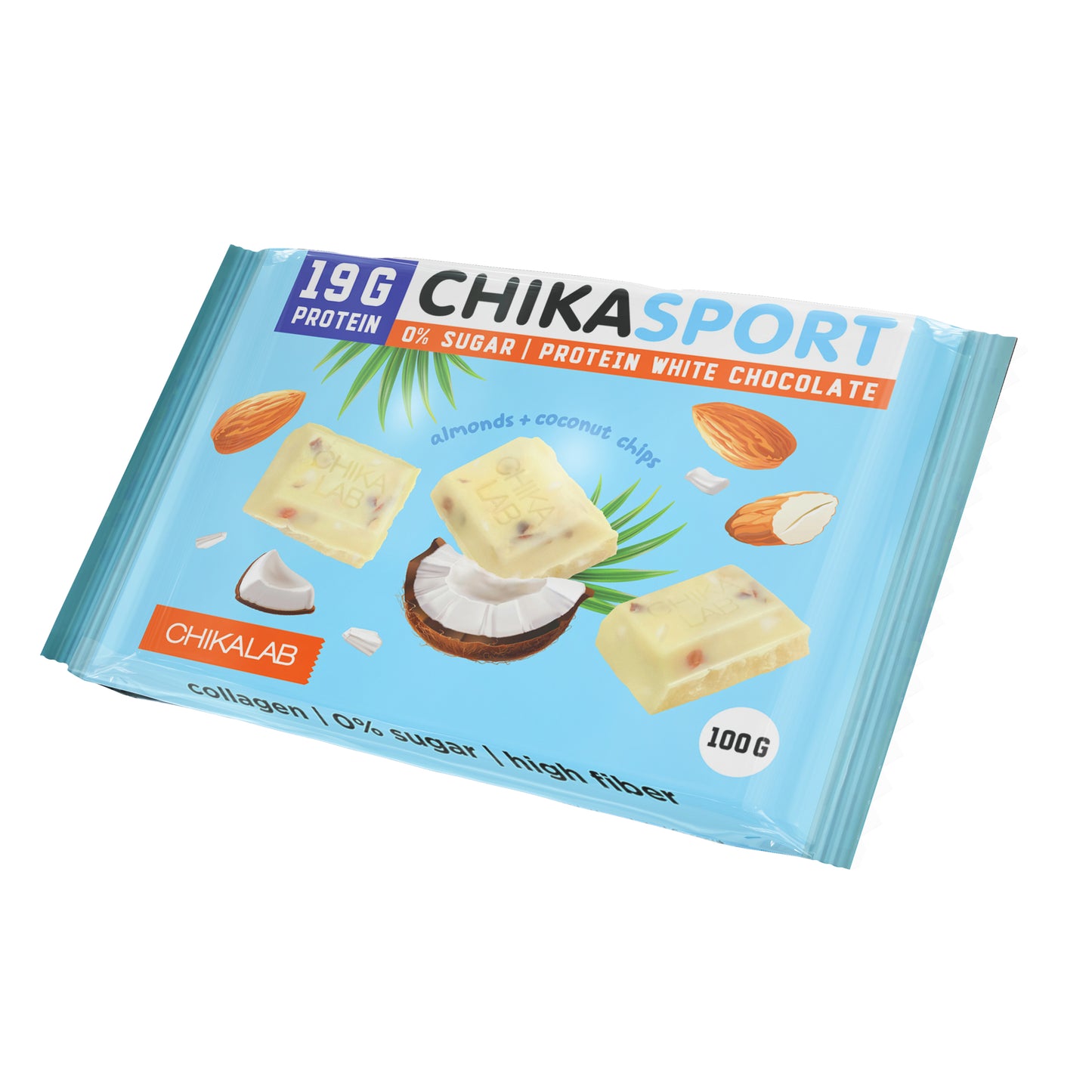 Шоколад Chikalab Белый с кокосовыми чипсами и миндалём 100г