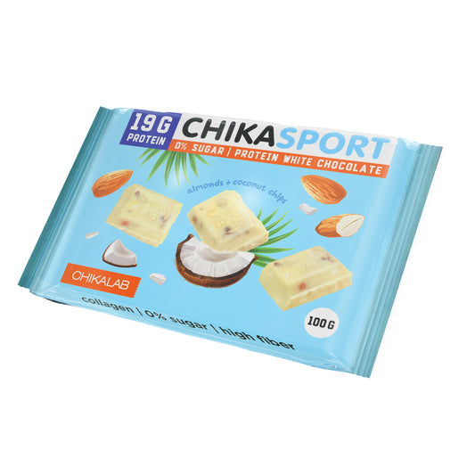 Шоколад Chikalab Белый с кокосовыми чипсами и миндалём 100г
