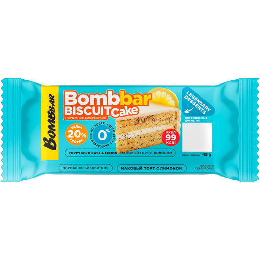 Протеиновый бисквит BOMBBAR  - Маковый торт с лимоном 45г